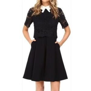 Ted Baker Dixxy Lace Bodice Double Layer Dress 4 Navy Cocktail Wedding Guest